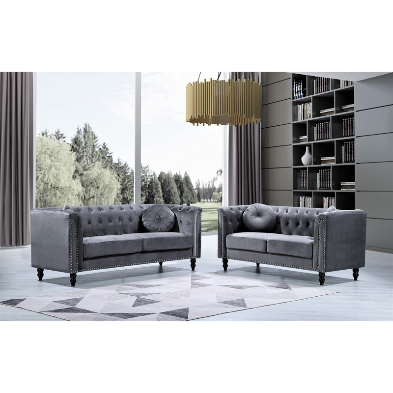 Everly Quinn Conners 2 Piece Velvet Living Room Set & Reviews | Wayfair
